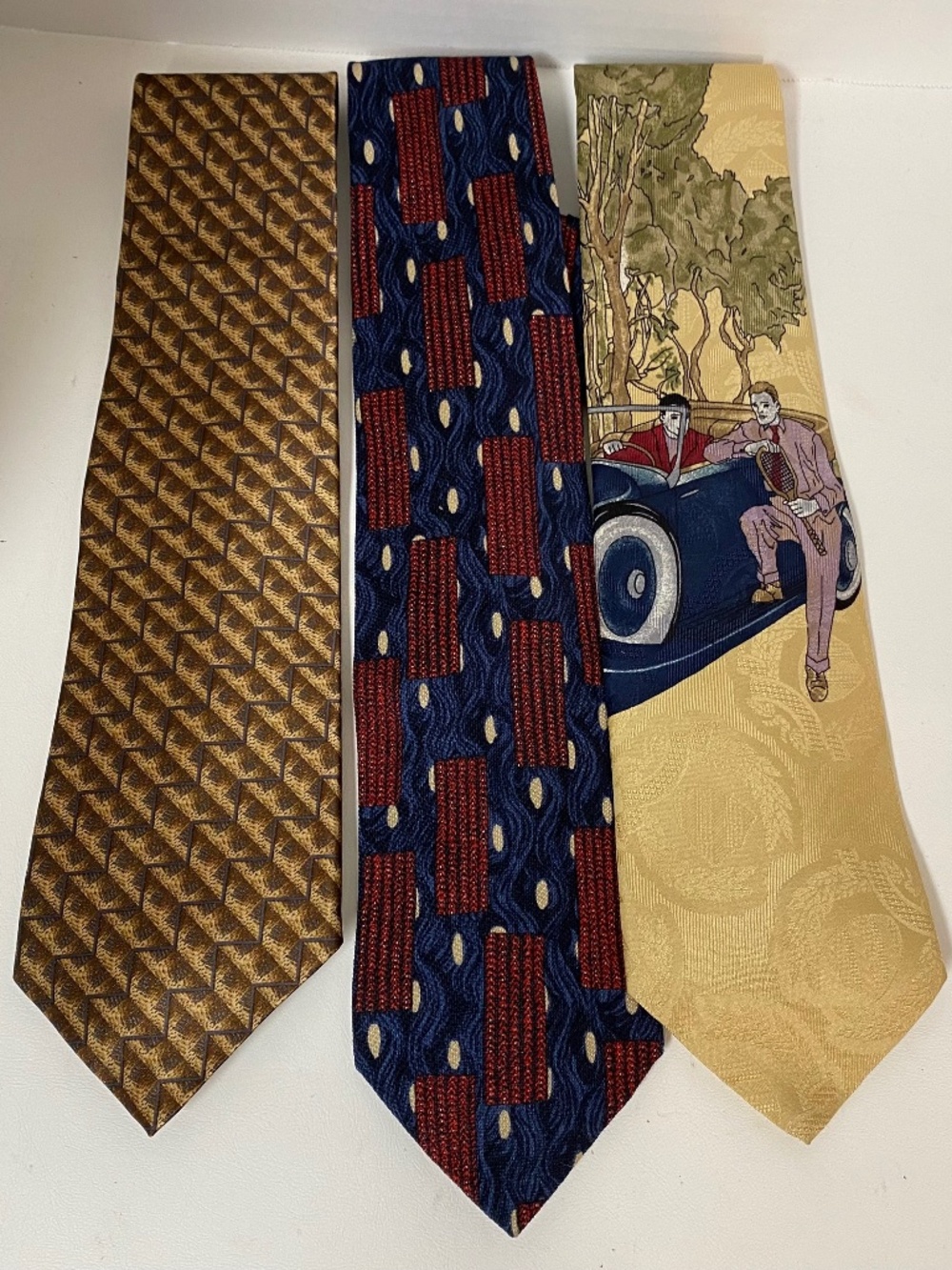 3 Robert Talbott Silk Ties • Car • Geometric • Striped • 56" X 3"